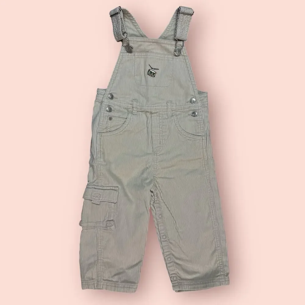Vtg CORDUROY Overall Jumper Pants Size 18-24 Gymboree Embroidered Drum Tan 2002